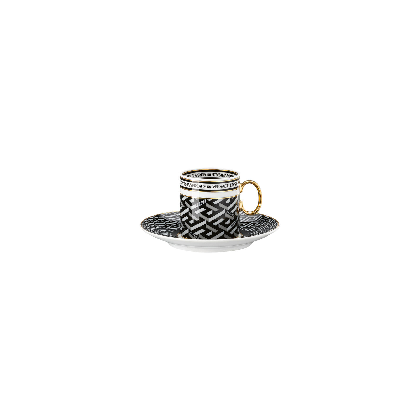 Rosenthal Porcelain, A.D. Cup & Saucer, La Greca Signature Black